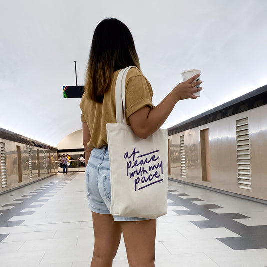 At Peace with My Pace tote bag