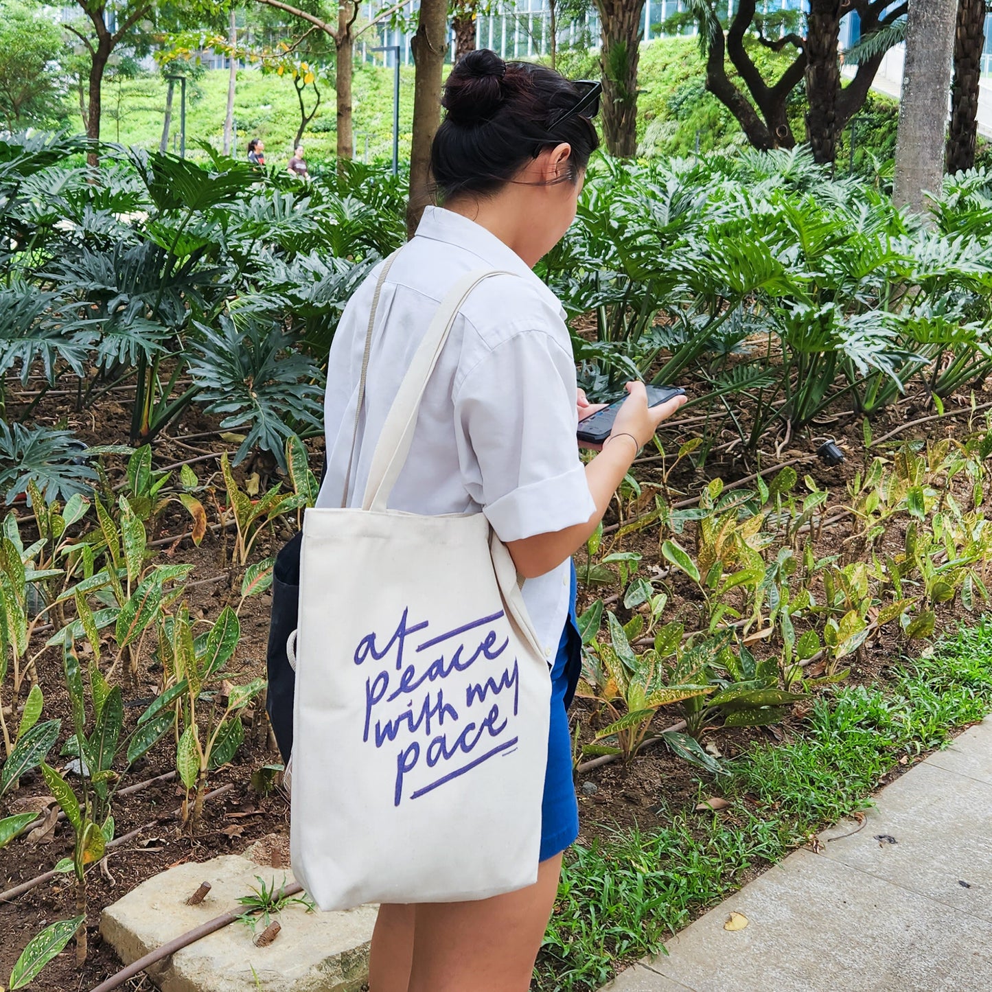 At Peace with My Pace tote bag