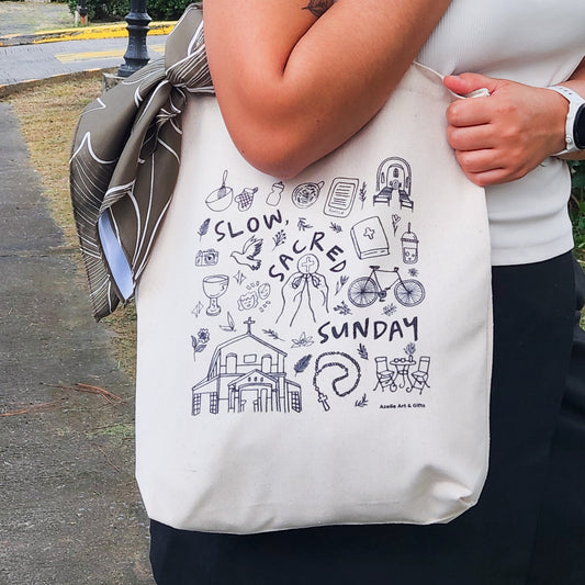 Slow, Sacred Sunday tote bag