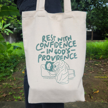 Confidence in Providence (Sleeping St. Joseph) tote bag